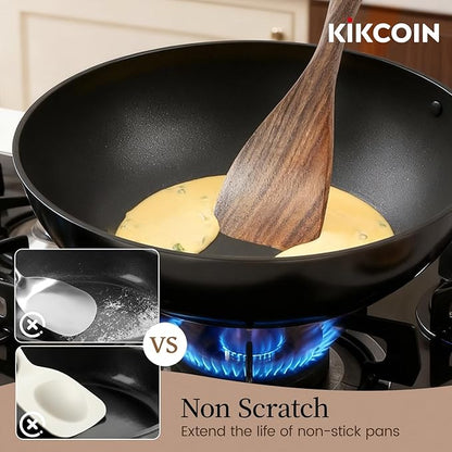 Kikcoin 7 PCS Durable Natural Teak Wooden Cooking Utensils Set, Non Toxic - Image 3