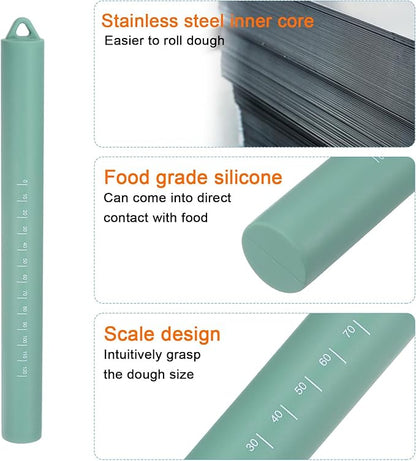 HARFINGTON Silicone Rolling Pin 10" Silicone Surface Non-Stick Stainless Steel - Image 4