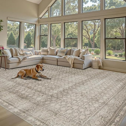 9x12 Washable Area Rug for Living Room, Extra Large Neutral Vintage Boho Rugs - Image 2