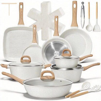 EWFEN 25 Pcs Pots and Pans Set, Nonstick Ceramic Cookware Sets, Healthy by EWFEN