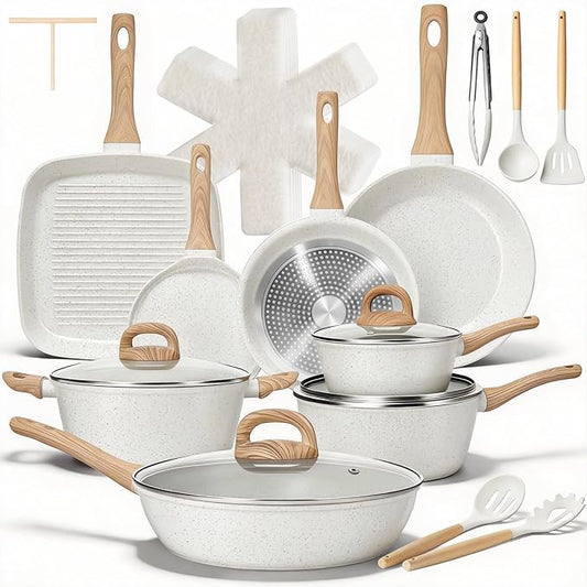 EWFEN 25 Pcs Pots and Pans Set, Nonstick Ceramic Cookware Sets, Healthy by EWFEN