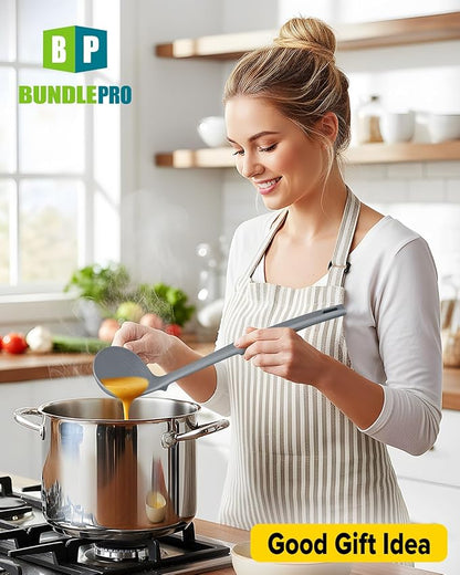 Silicone Pasta Fork and Soup Ladle Set, Heat Resistant Non Stick Kitchen - Image 7