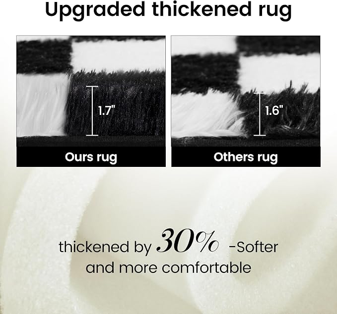 Super Soft Rug for Bedroom, 4x6 Ft Black and White Area Rug Classic Checkered - Image 4
