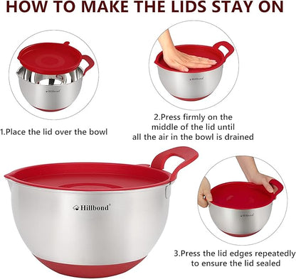 Hillbond Mixing Bowls with BPA Free Airtight Lids Nesting Bowls with Pour Spout - Image 4