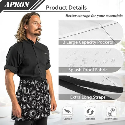 Server Apron with 3 Pockets, Waterproof Oil Waitress Waiter Half Apron - Image 6