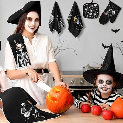Leinuosen 8 Pcs Skull Kitchen Decor Set Kitchen Towels Gothic Oven Mitts and - Image 4