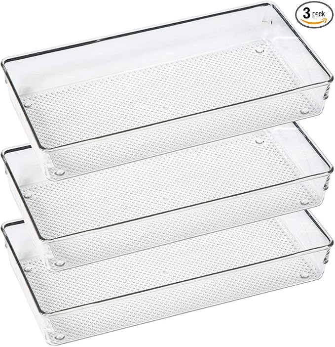 3 Pack Large Clear Plastic Drawer Organizer Tray Cutlery Utensil Makeups Drawer by ihomecooker
