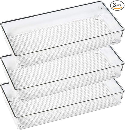 3 Pack Large Clear Plastic Drawer Organizer Tray Cutlery Utensil Makeups Drawer by ihomecooker