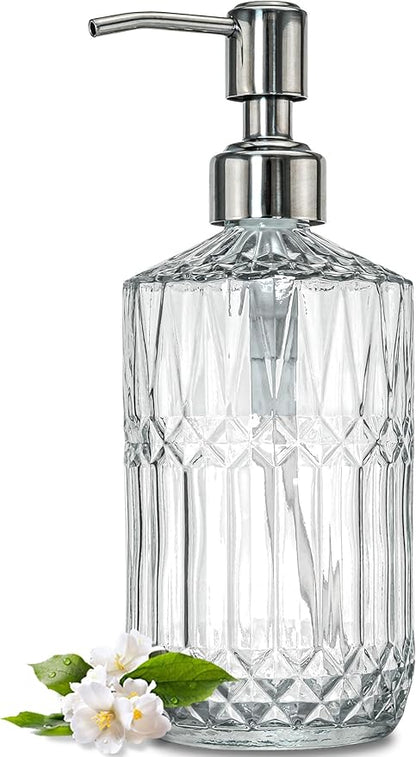 JASAI 18 Oz Embossed Clear Glass Soap Dispenser by JASAIHOME