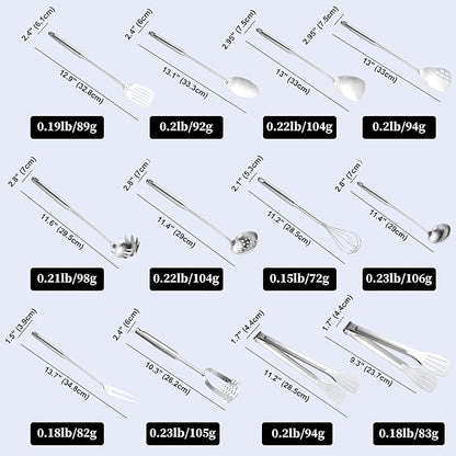 Stainless Steel Kitchen Utensils 12 Pcs, Small Cooking Utensils Set, Serving - Image 2
