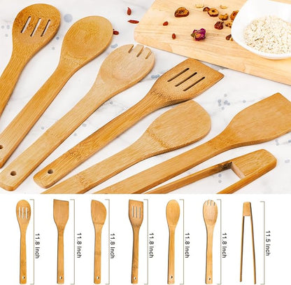 Eisinly Wooden Spoons for Cooking 7-Piece, Kitchen Nonstick Bamboo Cooking - Image 2