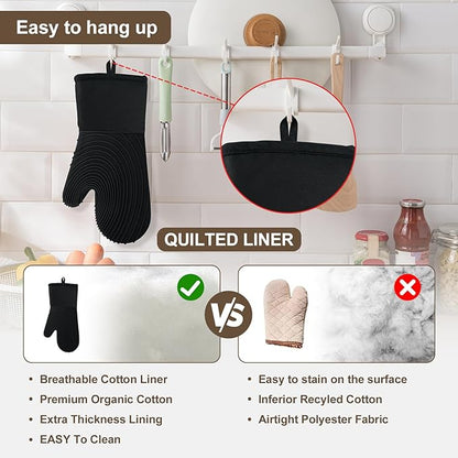 Silicone Oven Mitts-13.6 in Extended Oven Mitts Heat Resistant 500F, Oven Gloves - Image 6