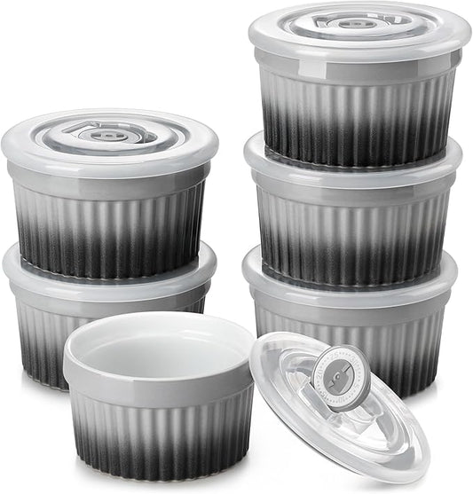 vancasso 8 oz Ramekins with Lid, Porcelain Creme Brulee Souffle Dishes by vancasso