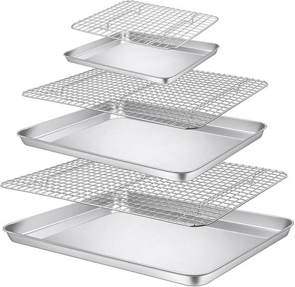 P&P CHEF 17.5 + 16 + 10.4 Inch Baking Sheet and Rack Set, Stainless Steel by PPCHEF