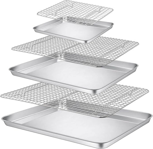 P&P CHEF 17.5 + 16 + 10.4 Inch Baking Sheet and Rack Set, Stainless Steel by PPCHEF