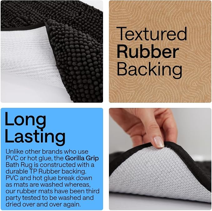 GORILLA GRIP Bath Rug Mat, Thick Soft Absorbent Chenille, Quick Dry Microfiber - Image 3