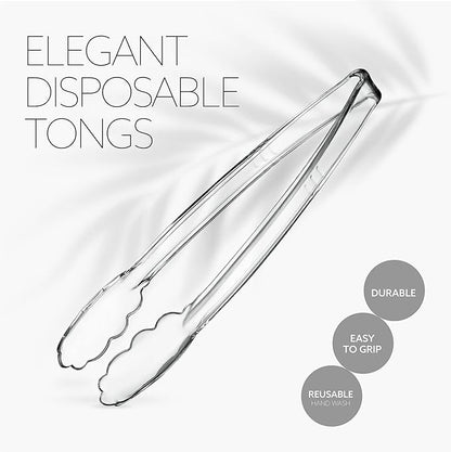 Plasticpro 12'' Serving Tongs Heavy Duty Reusable Kitchen and BBQ Clear Serving - Image 5