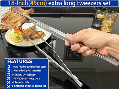 JETKONG 2 Pcs 18 Inch Stainless Steel Grill Tongs Heavy Duty Giant Tweezer Tongs - Image 3