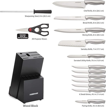 Farberware 15-Piece Stamped Stainless Steel Knife Block Set, High-Carbon - Image 6