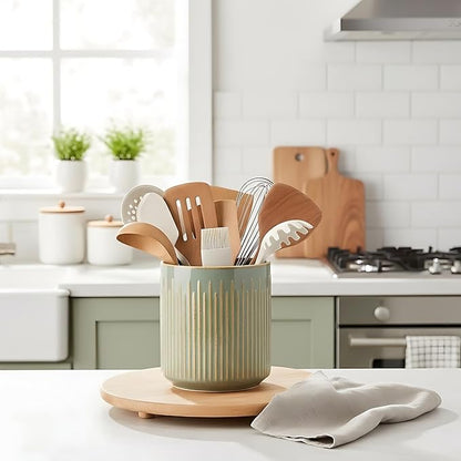 JIEMEI HOME Kitchen Utensil Holder, Ceramic Stable Utensil Crock - Image 6