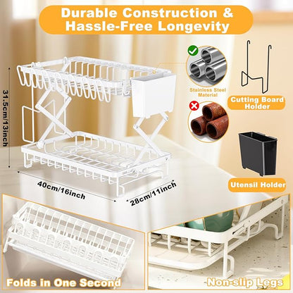 2-Tier Dish Racks for Kitchen Counter, Large Dish Drainers for Kitchens Counter - Image 3