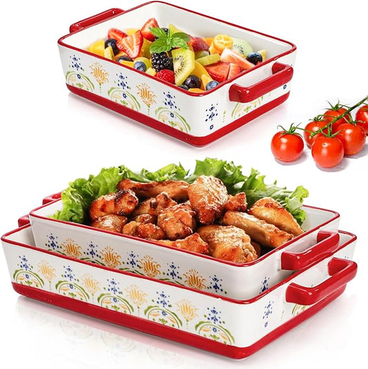 WRINGKIT Set of 3 Ceramic Baking Dishes, Rectangular Casserole Dish by WRINGKIT