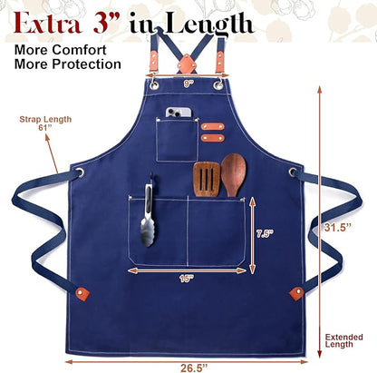 Plus Size Kitchen Apron for Men Women, Cross Back Cotton Canvas Chef Apron - Image 2