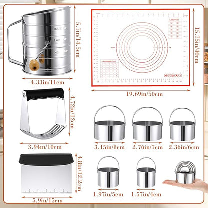 10 Pcs Stainless Steel Pastry Biscuit Cutter Set Include 3 Cup Flour Sifter - Image 2
