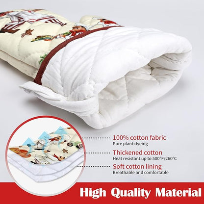 Chef Oven Mitts and Pot Holders Sets 4Pcs, 100% Cotton Heat Resistant, Extra - Image 2