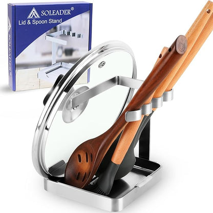 SOLEADER Pot Lid Holder While Cooking, 2 in 1 Stainless Steel Upright Spoon Rest by SOLEADER