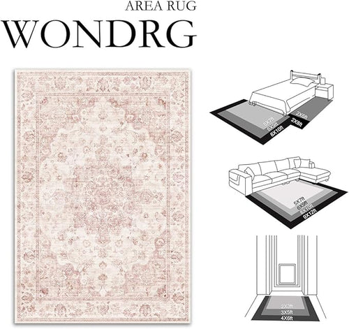 2x5 Washable Neutral Runner Rug Pink Vintage Hallway Kitchen Carpet Non-Slip - Image 2