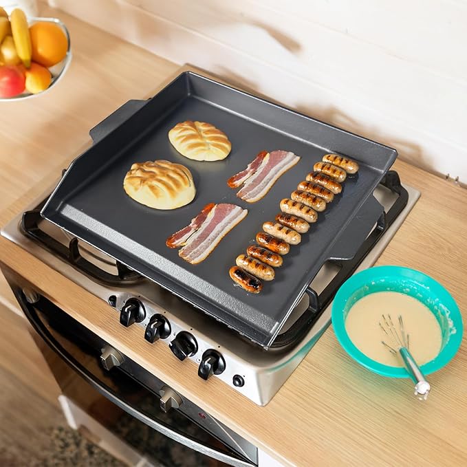 Universal Flat Top Griddle for Gas Grill, Gas Stove,Grill Flat Insert for Outdoor Grills, Stove-Top Griddles for 4 Burner Range Oven, 18.6" × 14" Large Nonstick Cast Iron Cooking Griddle