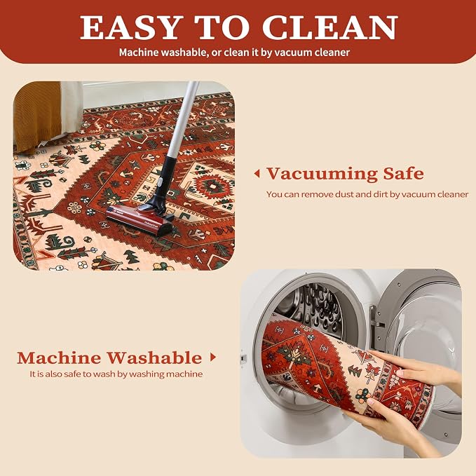SERISSA 5x7 Boho Area Rug, Washable Non-Slip Rugs - Image 4
