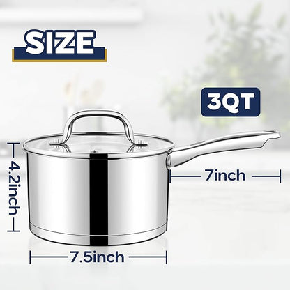 LIANYU 3 qt Saucepan, Stainless Steel Sauce Milk Pan - Image 2