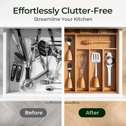 Carbonized Bamboo Kitchen Drawer Organizer, 8 Slots Silverware Organizer - Image 7