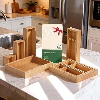 Bamboo Drawer Organizer 7 Pcs for Kitchen Multi-purpose Storage Dividers for - Image 9
