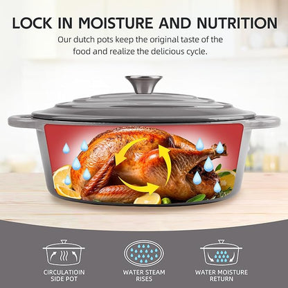 5.5 Quart Oval Enameled Cast Iron Dutch Oven Pot - Image 5