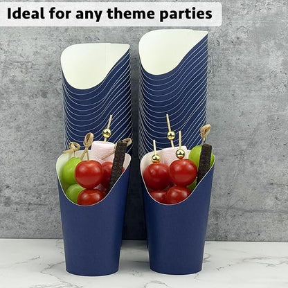 CAMKYDE 100 Pcs French Fries Holder, 12oz Disposable Paper French Fry Cups Navy Charcuterie Cups for all Occasions (12oz, Navy)