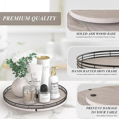 13" Oak Bathroom Vanity Tray Turntable - Image 5