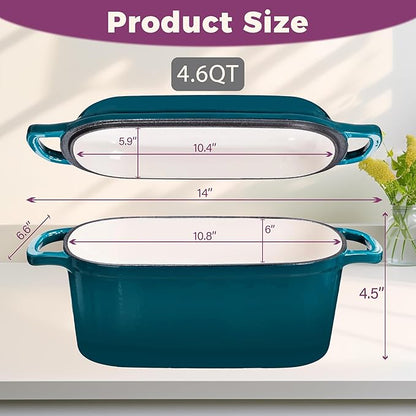4.6-Quart Oval Dutch Oven for Bread Baking, 2 in 1 Enameled Cast Iron Bread Pan - Image 3