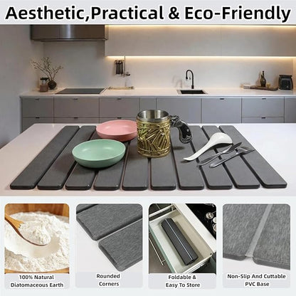 Large Stone Dish Drying Mat for Kitchen Counter Sink Bathtub, Diatomaceous - Image 3