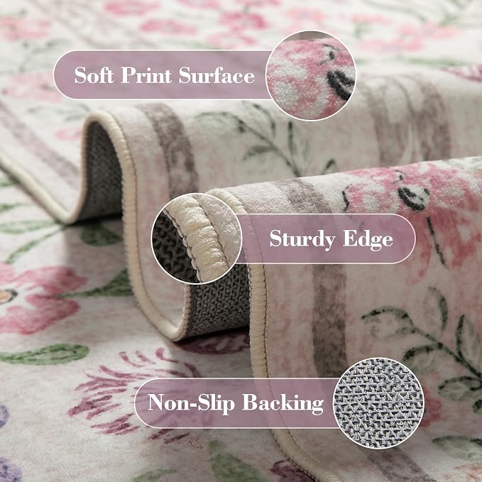 Wonnitar Boho Floral Area Rug 6x9, Washable Purple Rugs - Image 5