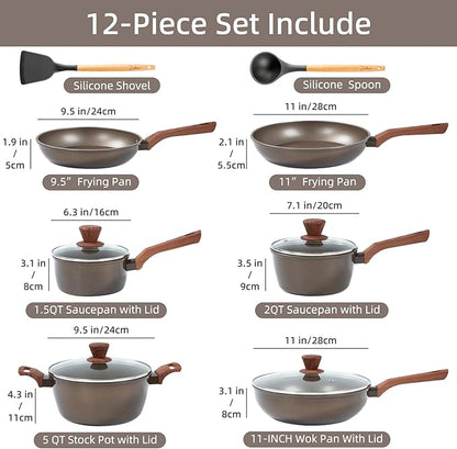12Pcs Pots and Pans Set, Nonstick Cookware Sets, Non Stick Pots and Pan Set - Image 2