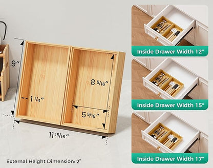 Bamboo Kitchen Drawer Organizer Boxes – 9" x 6" Stackable Wood Silverware - Image 2
