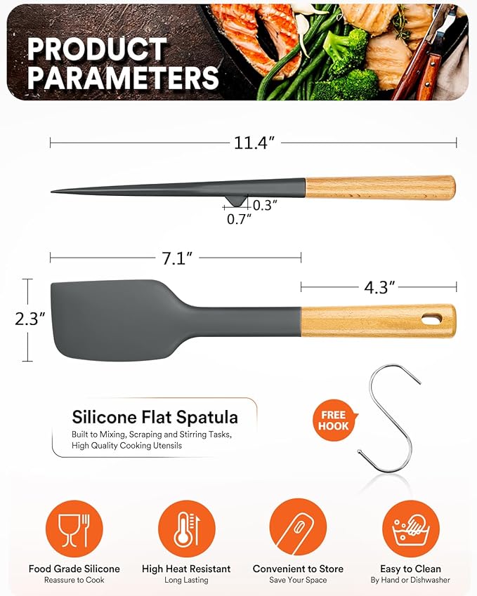 Silicone Heavy-Duty Spatula, Sturdy Bpa-Free Matte Silicone, Wooden Handle - Image 2