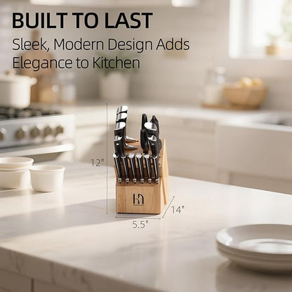 KnifeSaga Knife Set with Block, Japanese 15 PCS Ultra Sharp Ktichen Knives Set - Image 7