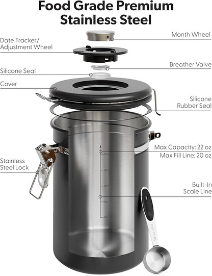 Veken Coffee Canister with Window, Airtight Stainless Steel Pantry Container - Image 6