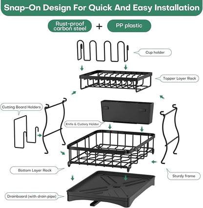 2 Tier Dish Rack, Carbon Steel Dish Drying Rack - Image 9