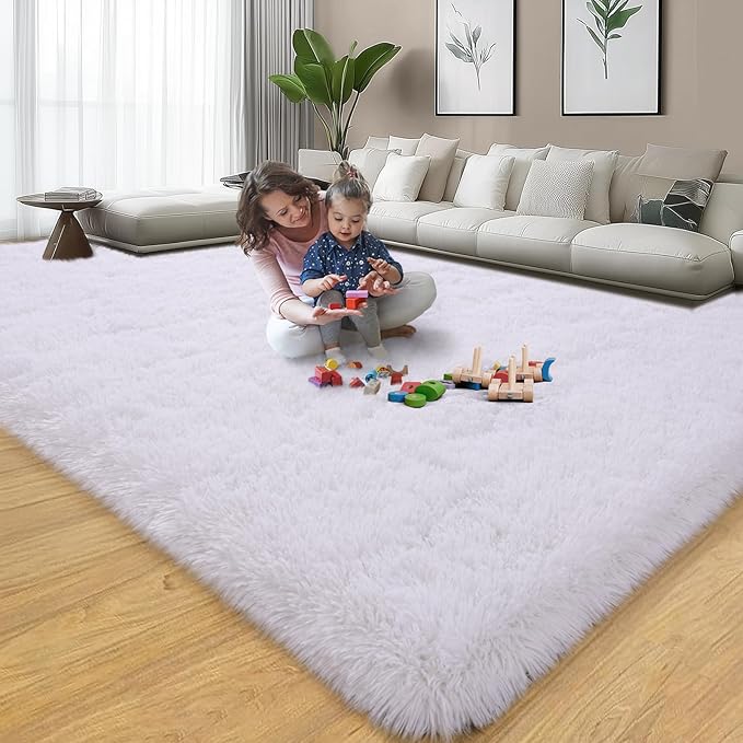 qulint White Rugs for Living Room, Fluffy 6x9 Area Rug for Bedroom Large Soft - Image 7