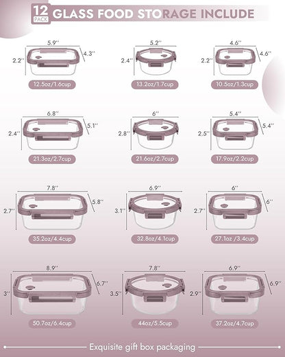 12-Pack Glass Containers with Tempered Lids – Borosilicate, Dishwasher Safe - Image 2